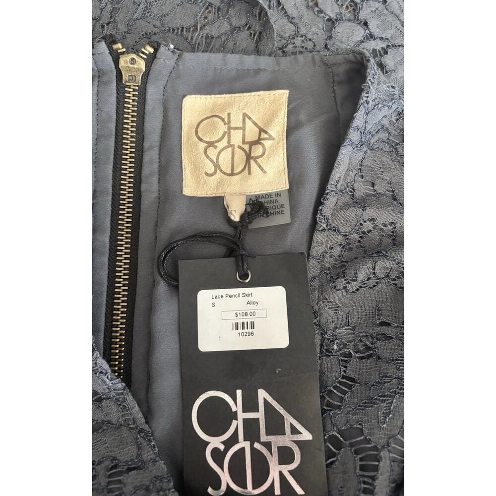 CHASER NWT Gray High Waist Lace Exposed Zipper Lined Mini Pencil Skirt Small - Picture 8 of 16